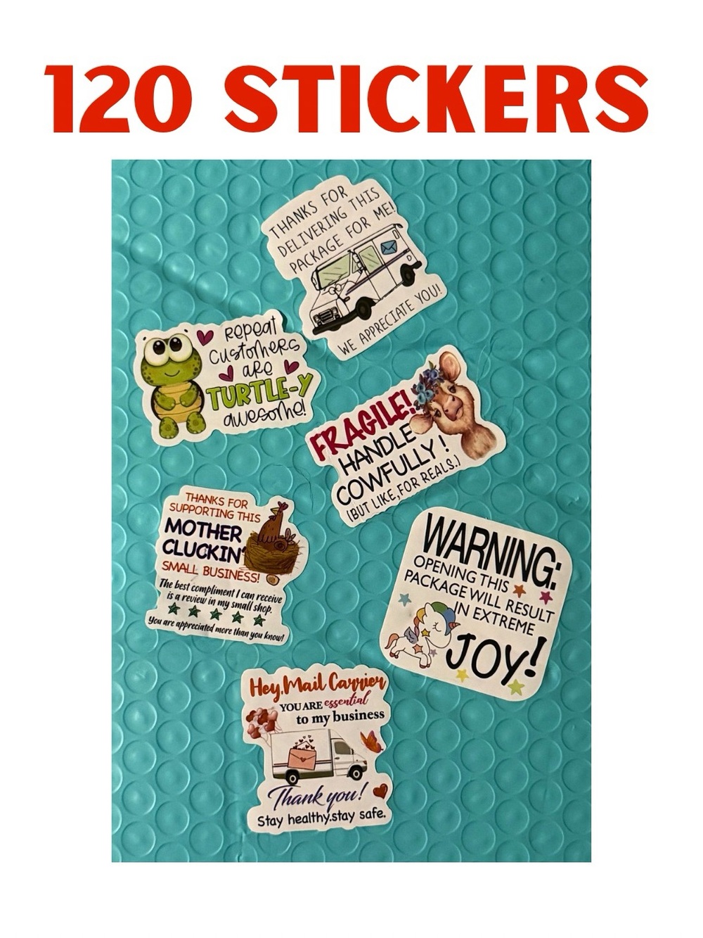 Assorted Thank-You & Fragile Sticker Bundle 120 Count — 20 of Each Sticker